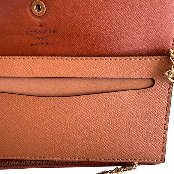 Tan Wallet insert With Gold Chain Strap Wallet to Crossbody/Shoulder bag - Picture 2 of 3